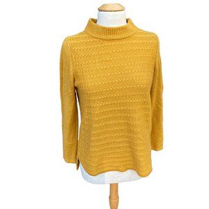 Design History Mustard Yellow Pointelle Mock Neck Sweater Textured Knit Preppy-M